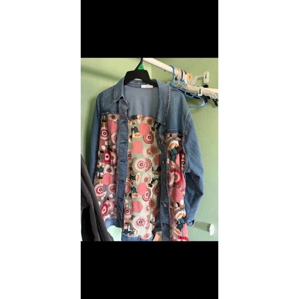 Gorgeous handmade denim jacket with floral insert